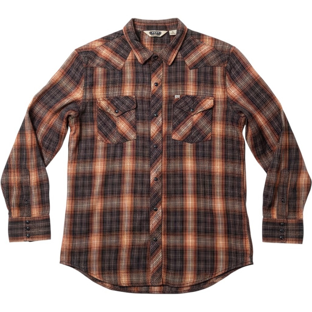 Salt Valley Western Mens Plaid Pearl Snap Shirt XL Brown Orange Cotton Rodeo